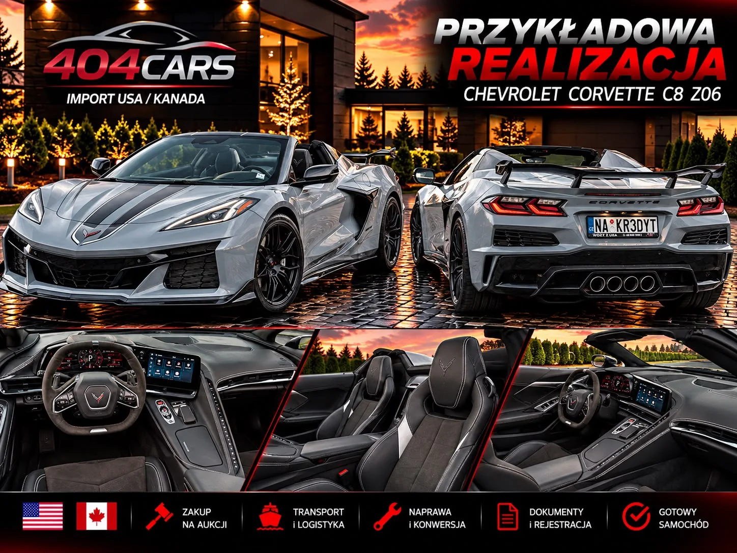 Srebrna Chevrolet Corvette C8 Z06 — materiał realizacji 404 CARS