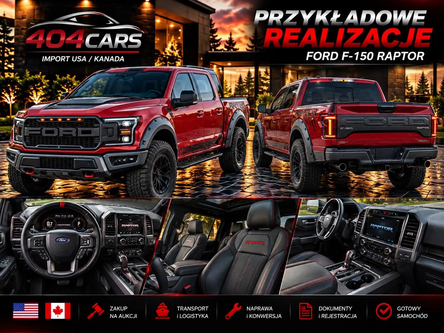 Ford F-150 Raptor — czerwony — materiał realizacji 404 CARS