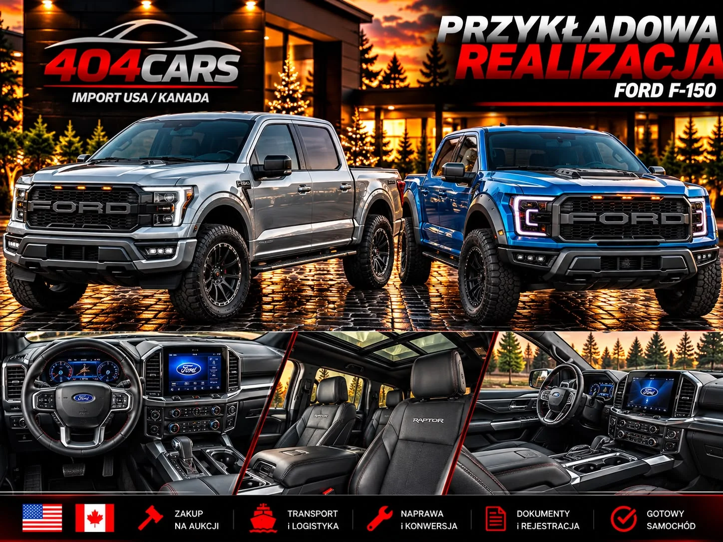 Ford F-150 — srebrny i niebieski — materiał realizacji 404 CARS
